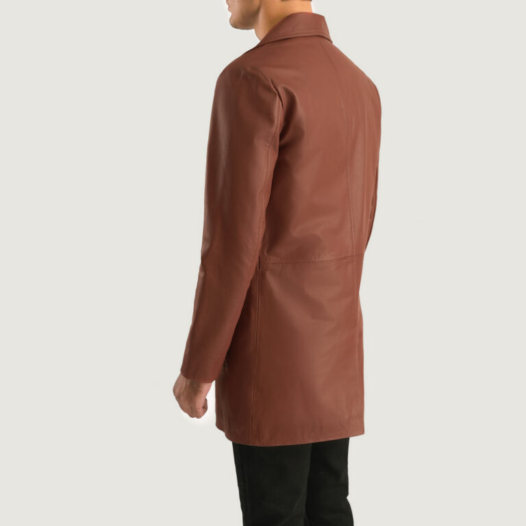 Mens Classmith Brown Leather Coat Tilted Back-8-1701087478213
